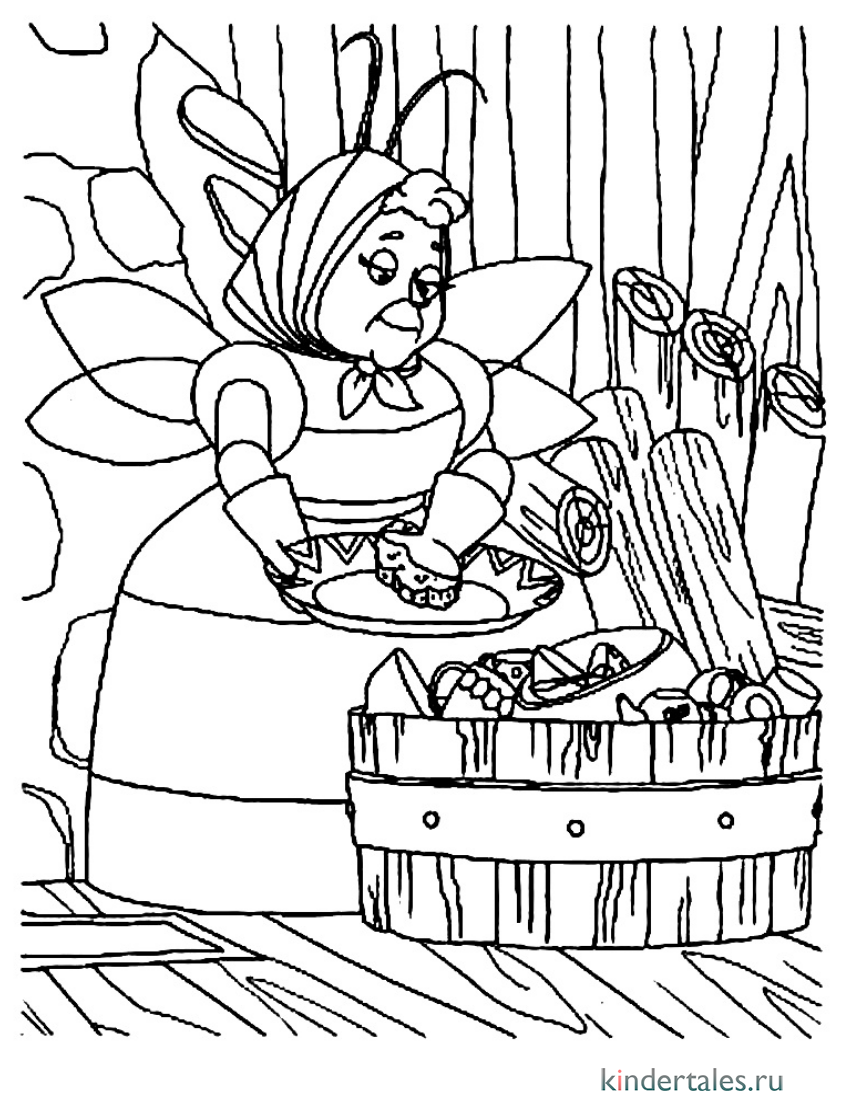 «Баба Капа с вареньем» бесплатная раскраска для детей - мальчиков и девочек
