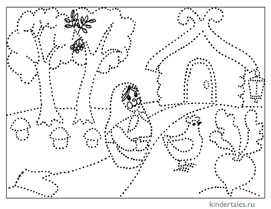 Матрешка у домика по точкам