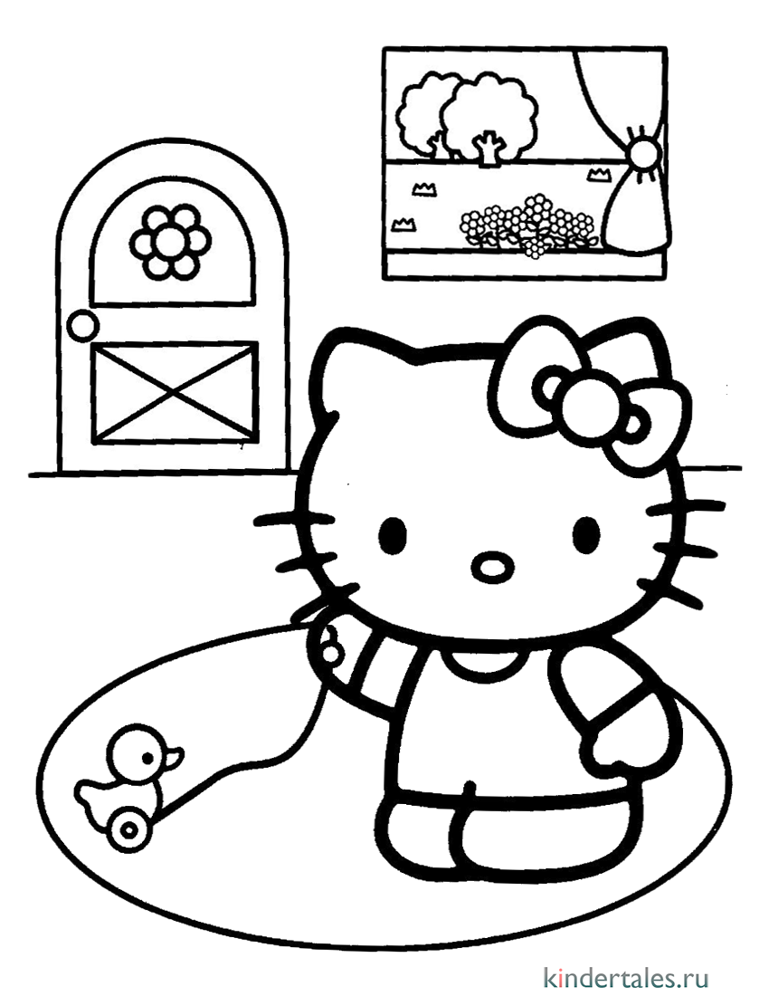 Hello Kitty дома» раскраска для детей - мальчиков и девочек | Скачать,  распечатать бесплатно в формате A4