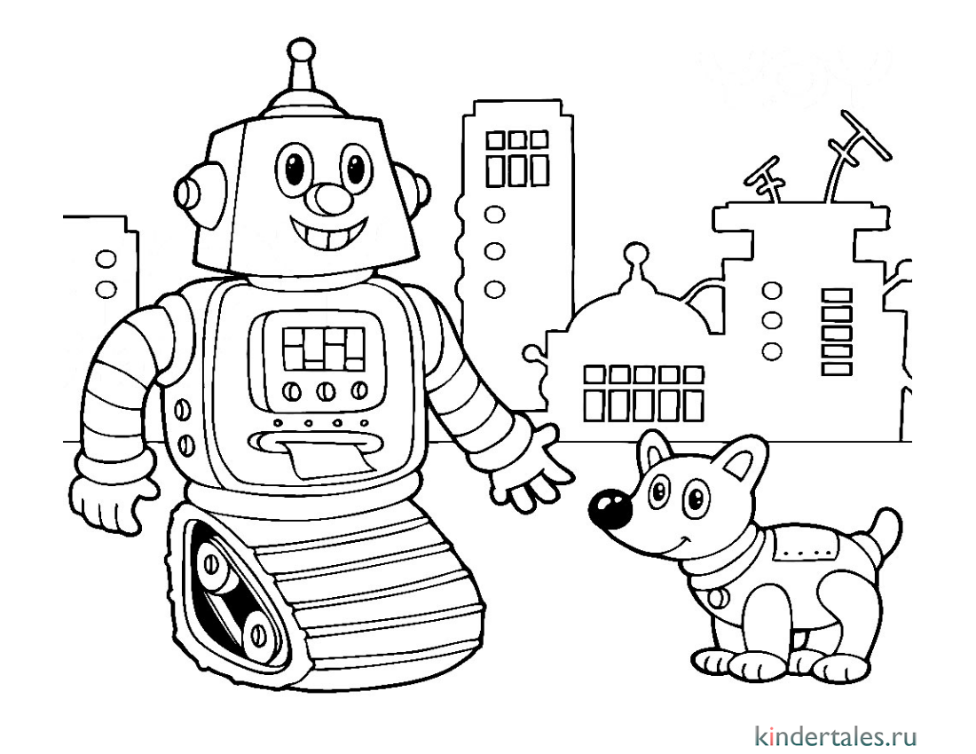 Робот на прогулке» раскраска для детей - мальчиков и девочек | Скачать,  распечатать бесплатно в формате A4
