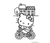 Hello Kitty едет на велосипеде