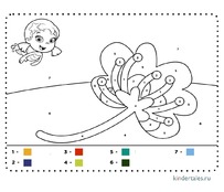 Рыбка раскрашивает цветок по номерам